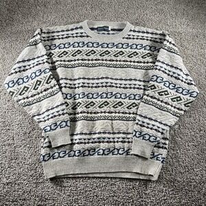 Vintage 3D Chunky Knit Wool Sweater Mens Large 90s Grandpa Core Preppy‎ Classic